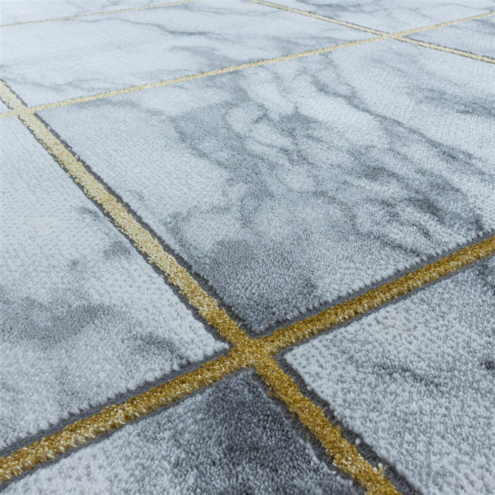 Wohnzimmerteppich Kurzflor Teppich Vierecke Design Marmoriert Gold