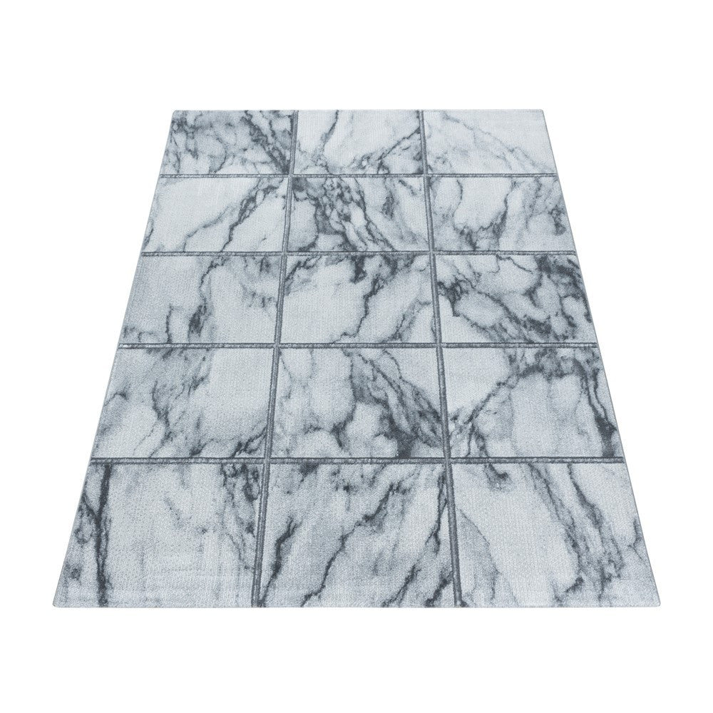 Wohnzimmerteppich Kurzflor Teppich Vierecke Design Marmoriert Silber
