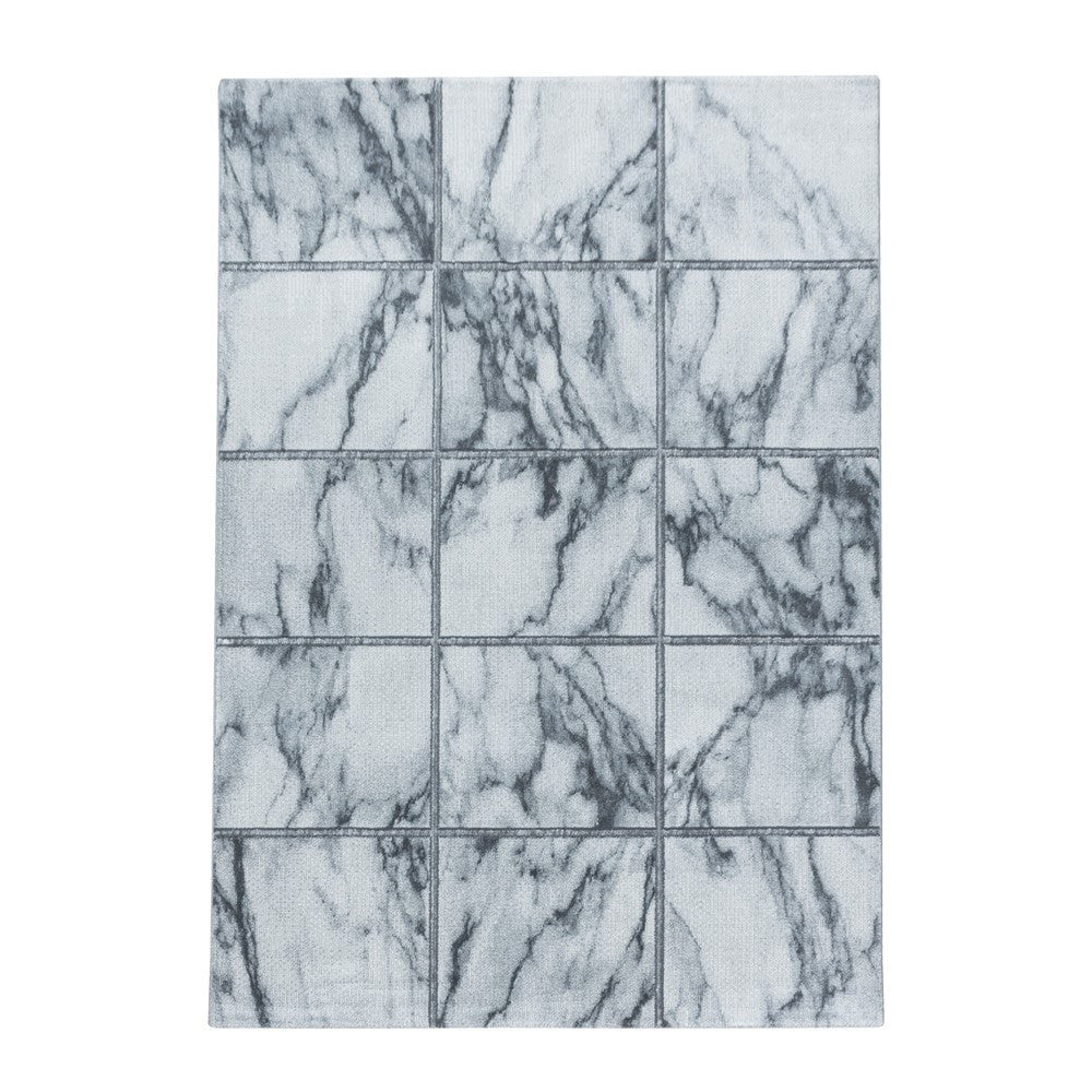 Wohnzimmerteppich Kurzflor Teppich Vierecke Design Marmoriert Silber