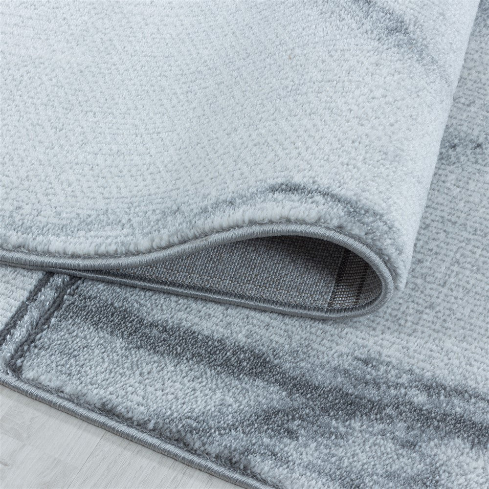 Wohnzimmerteppich Kurzflor Teppich Vierecke Design Marmoriert Silber