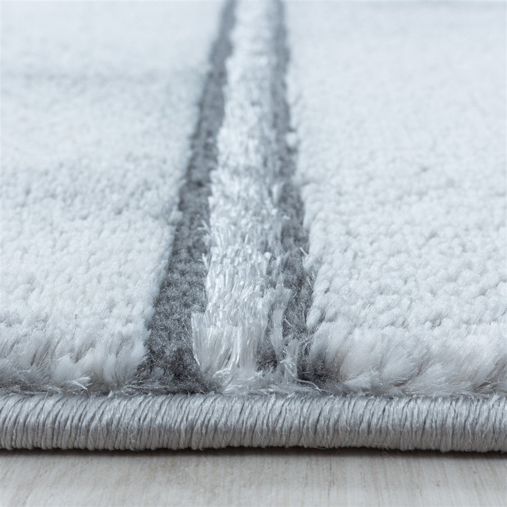 Wohnzimmerteppich Kurzflor Teppich Vierecke Design Marmoriert Silber