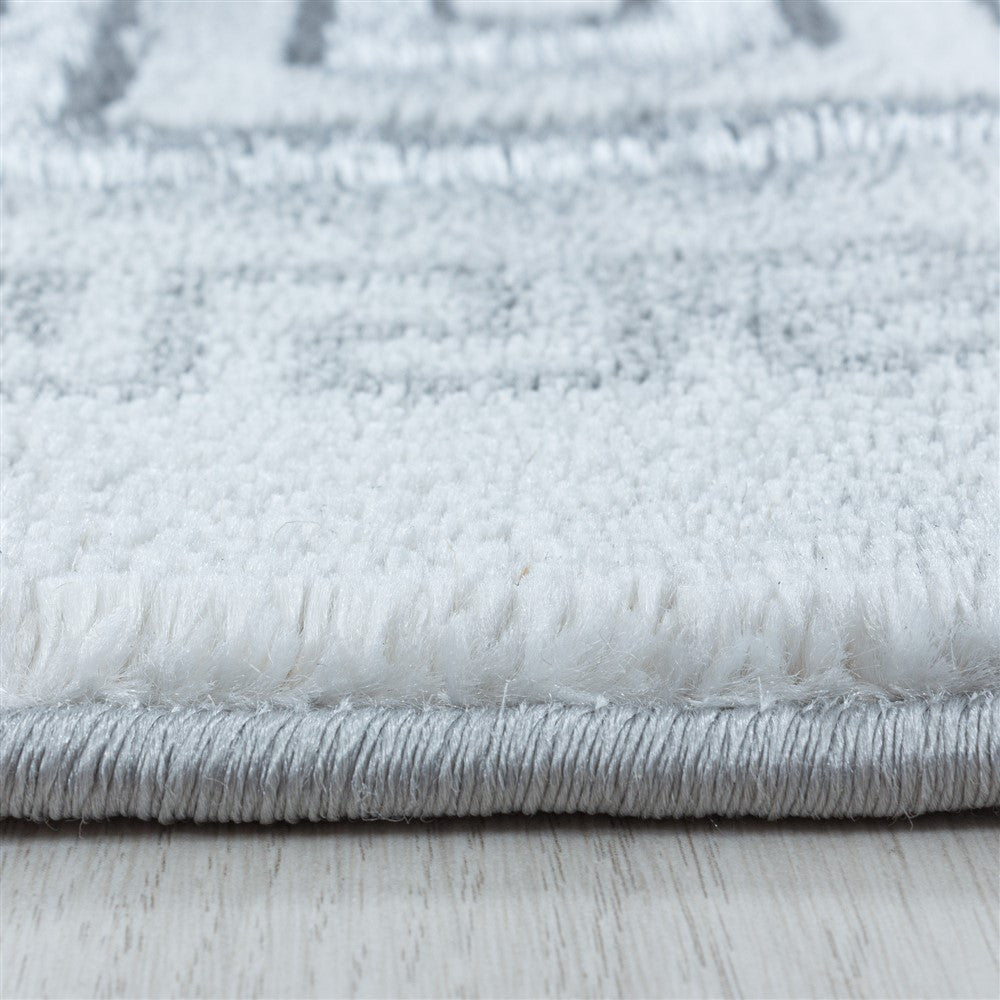 Wohnzimmerteppich Kurzflor Teppich Marmor Design Bordüre Antik Silber
