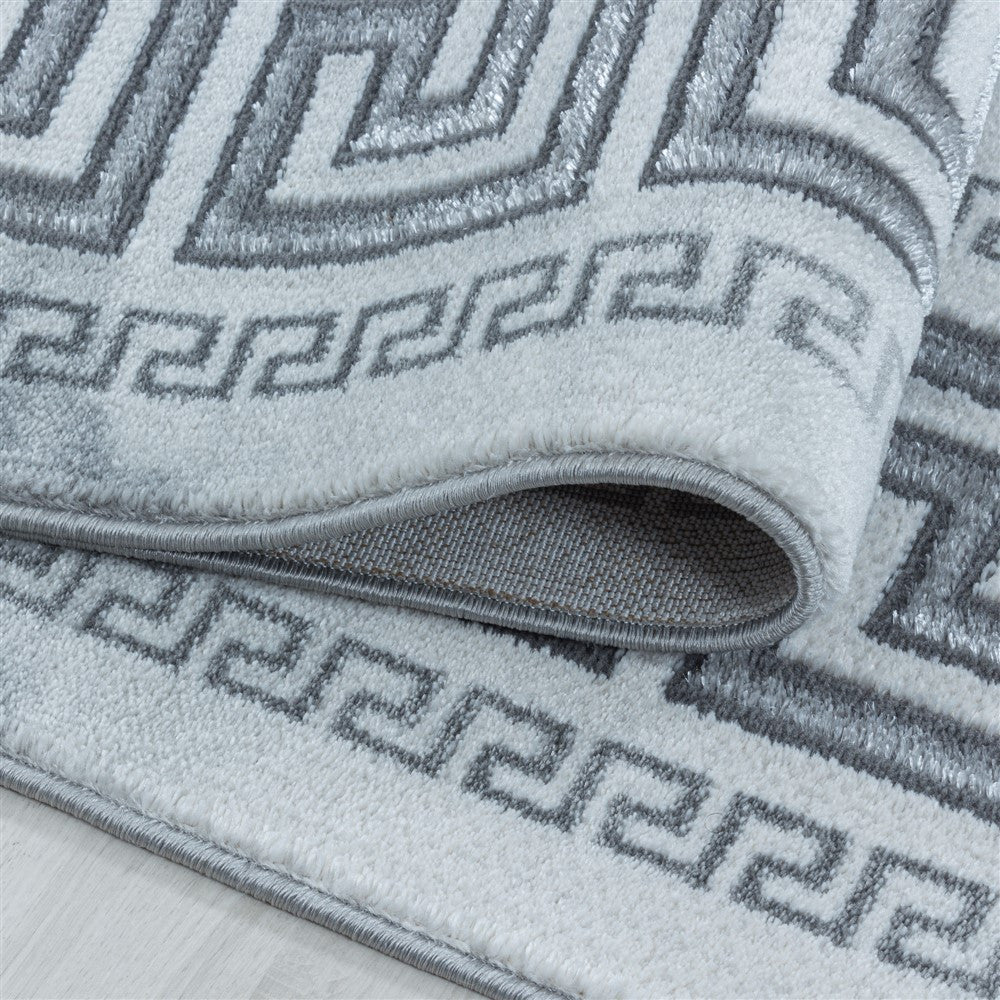 Wohnzimmerteppich Kurzflor Teppich Marmor Design Bordüre Antik Silber