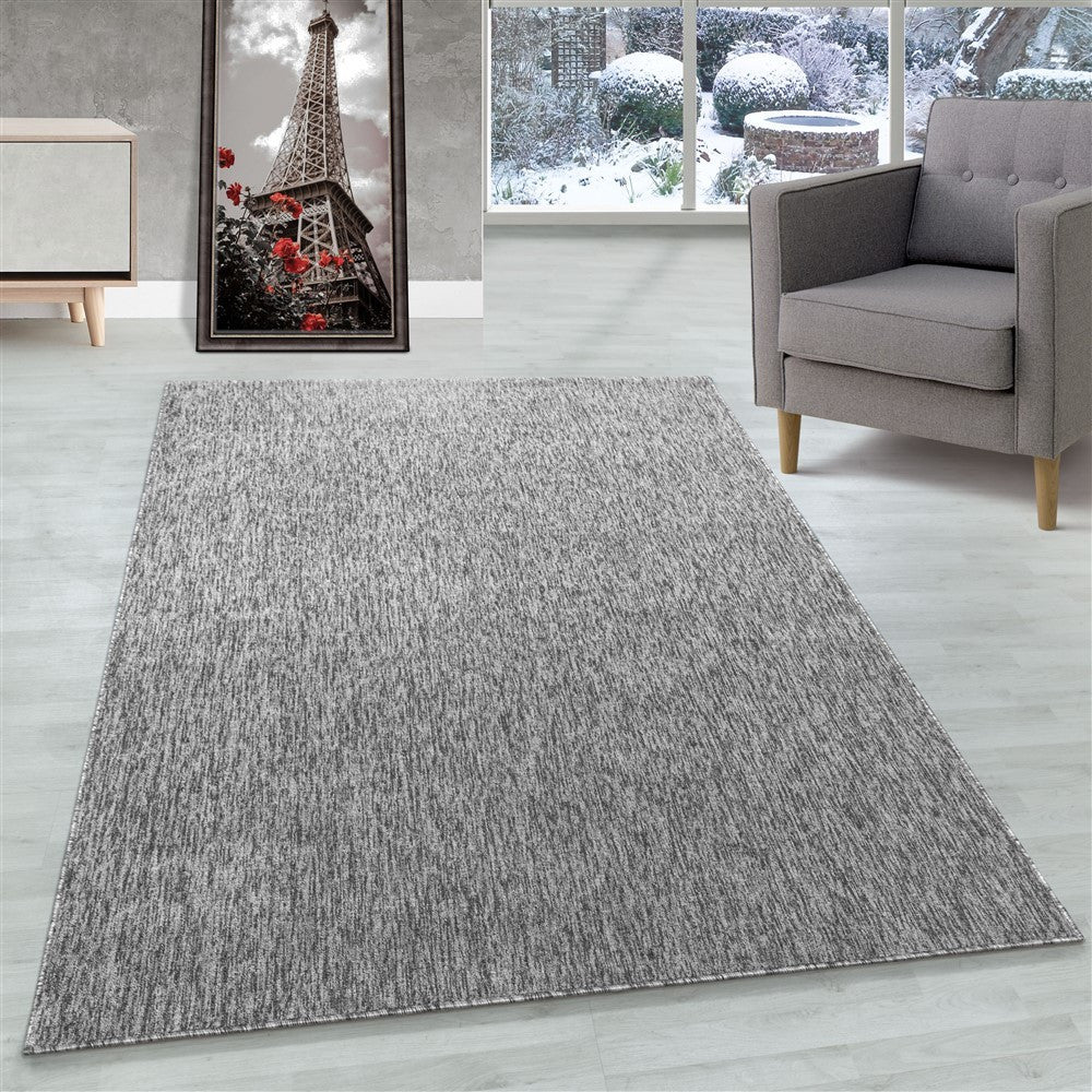 Teppich Kurzflor 4mm Florhöhe meliert glänzend Wohnzimmer Heimbüro Hellgrau