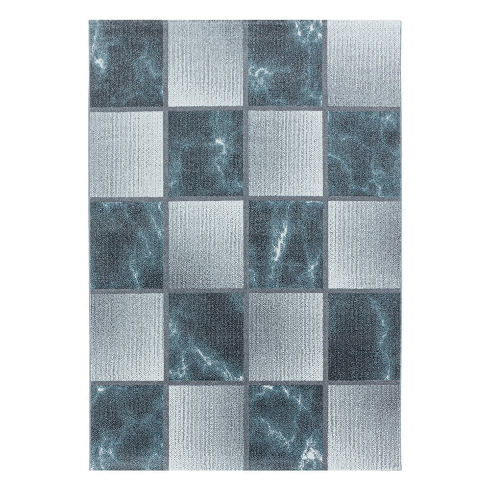 Wohnzimmerteppich Kurzflor Teppich Blau Grau Quadrat Muster Marmoriert Weich