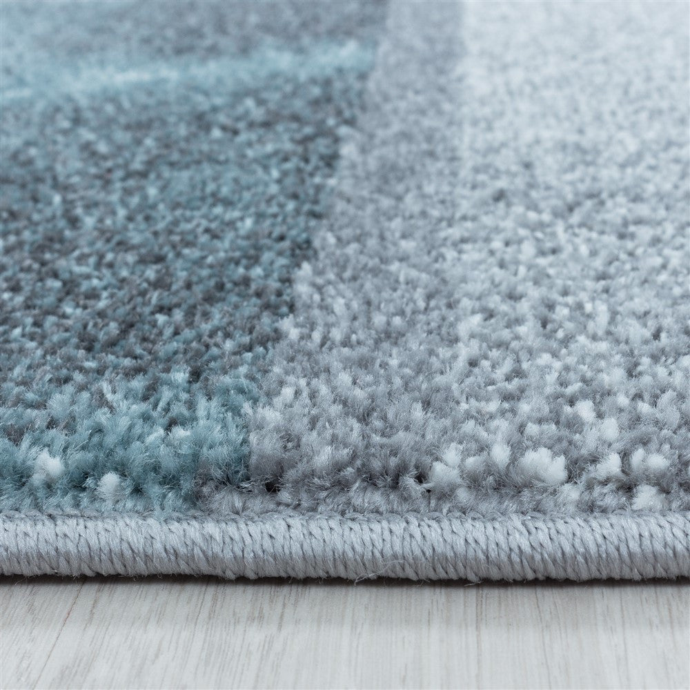 Wohnzimmerteppich Kurzflor Teppich Blau Grau Quadrat Muster Marmoriert Weich