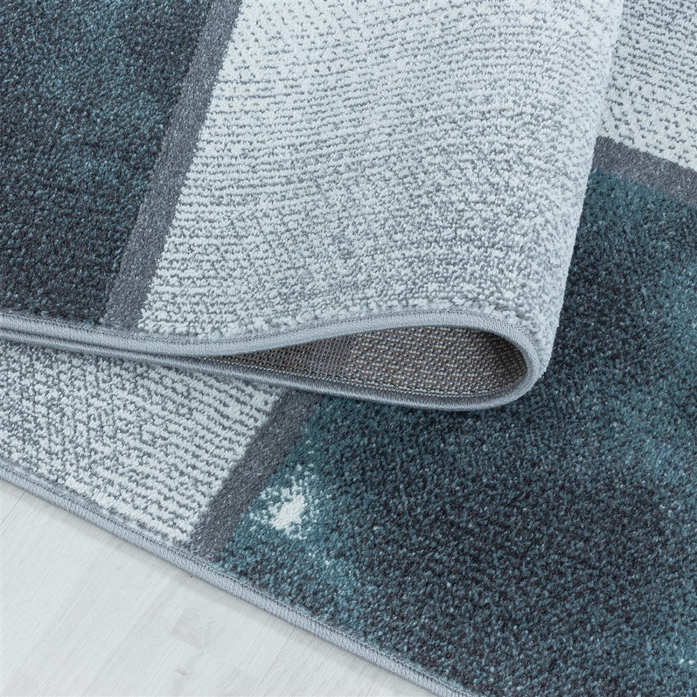Wohnzimmerteppich Kurzflor Teppich Blau Grau Quadrat Muster Marmoriert Weich