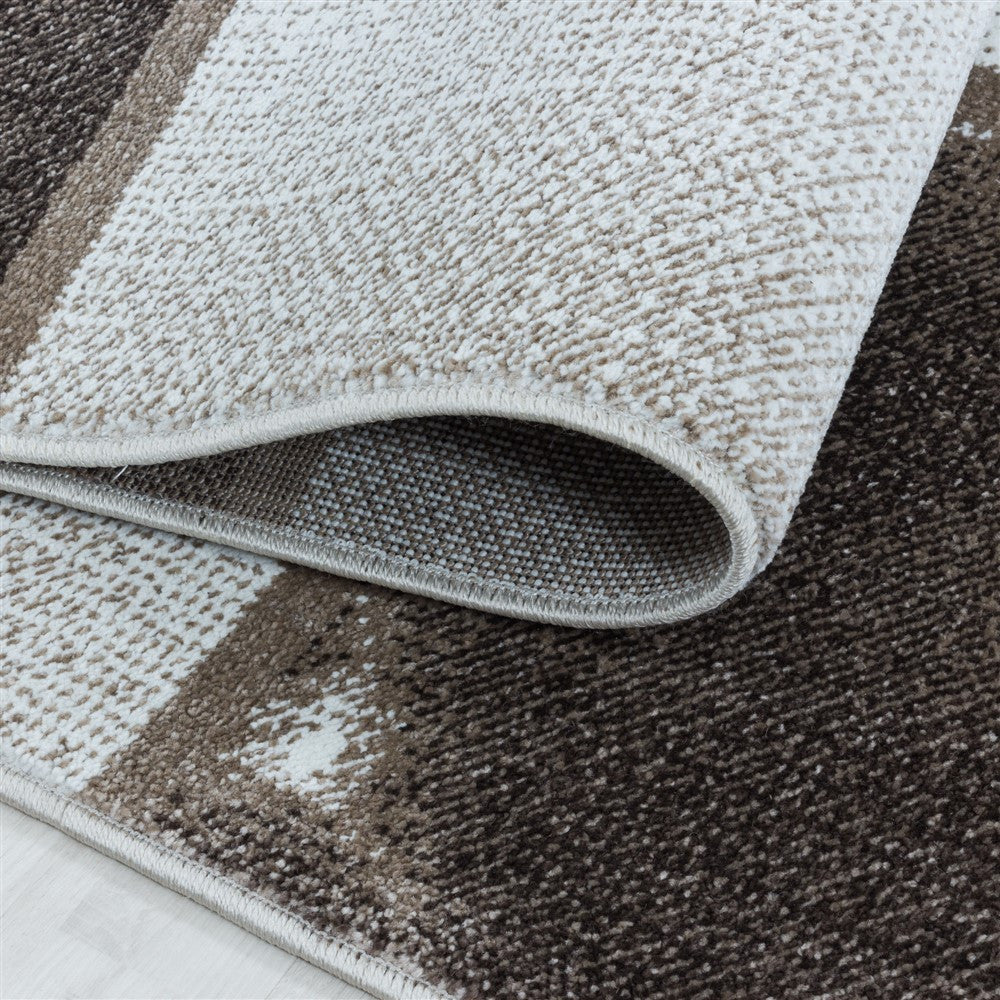 Wohnzimmerteppich Kurzflor Teppich Braun Grau Quadrat Muster Marmoriert Weich
