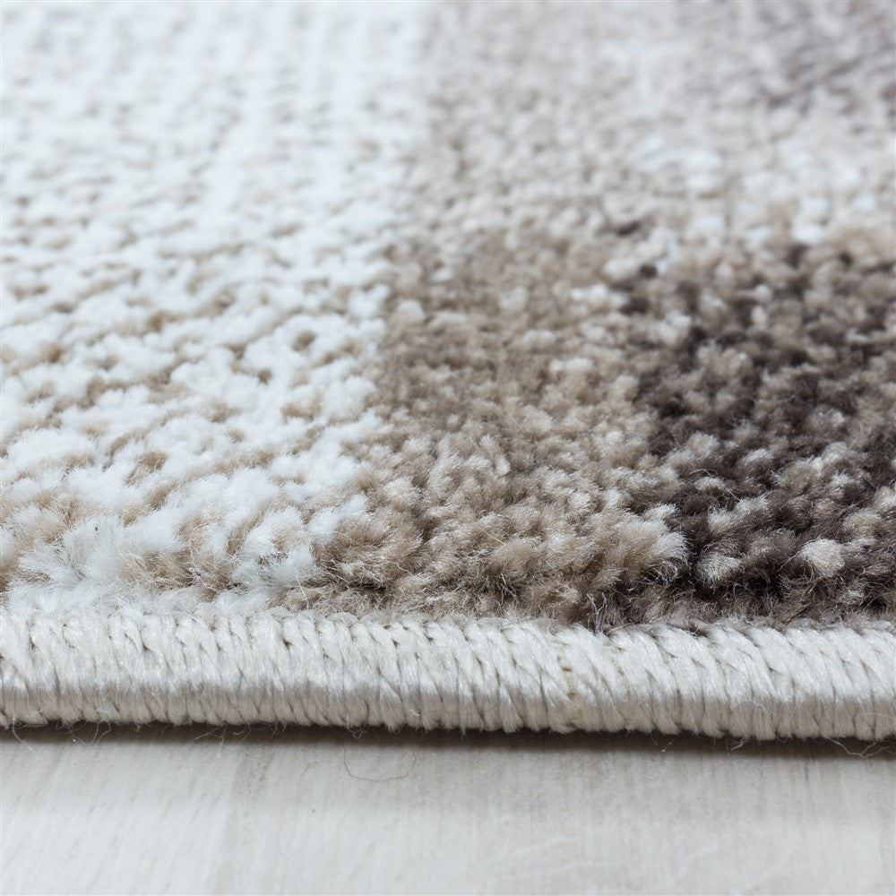 Wohnzimmerteppich Kurzflor Teppich Braun Grau Quadrat Muster Marmoriert Weich