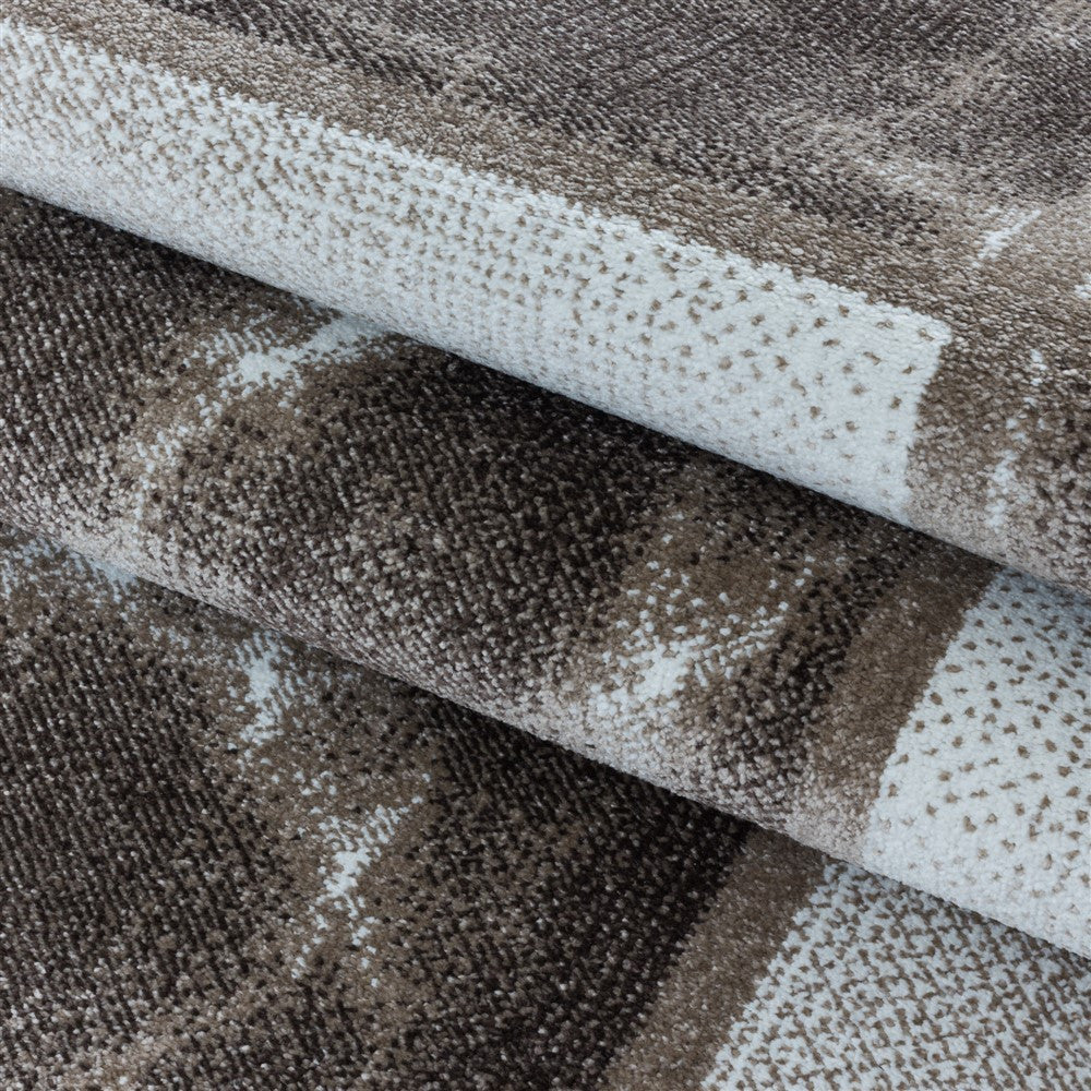 Wohnzimmerteppich Kurzflor Teppich Braun Grau Quadrat Muster Marmoriert Weich
