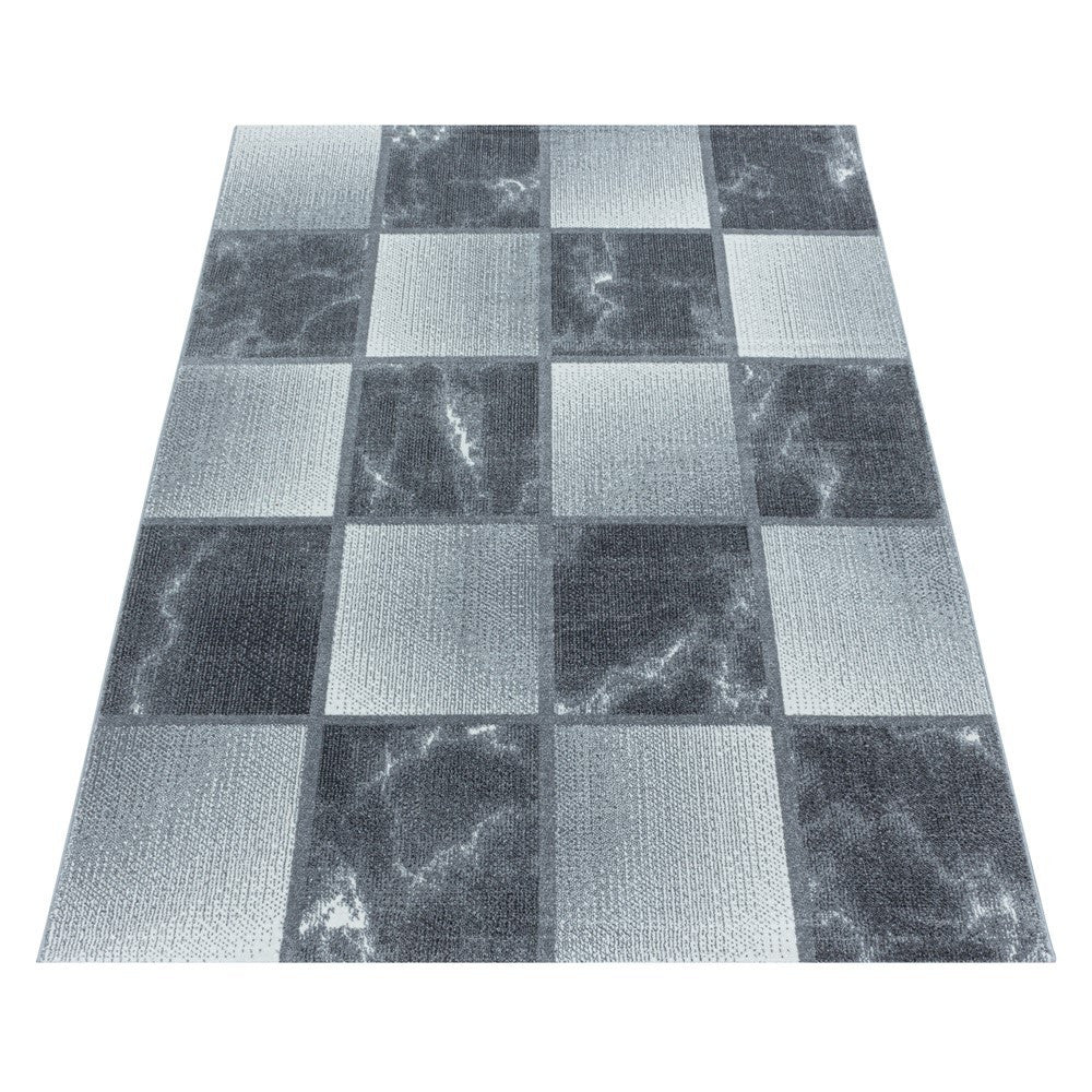Wohnzimmerteppich Kurzflor Teppich Grau Hellgrau Quadrat Muster Marmoriert Weich