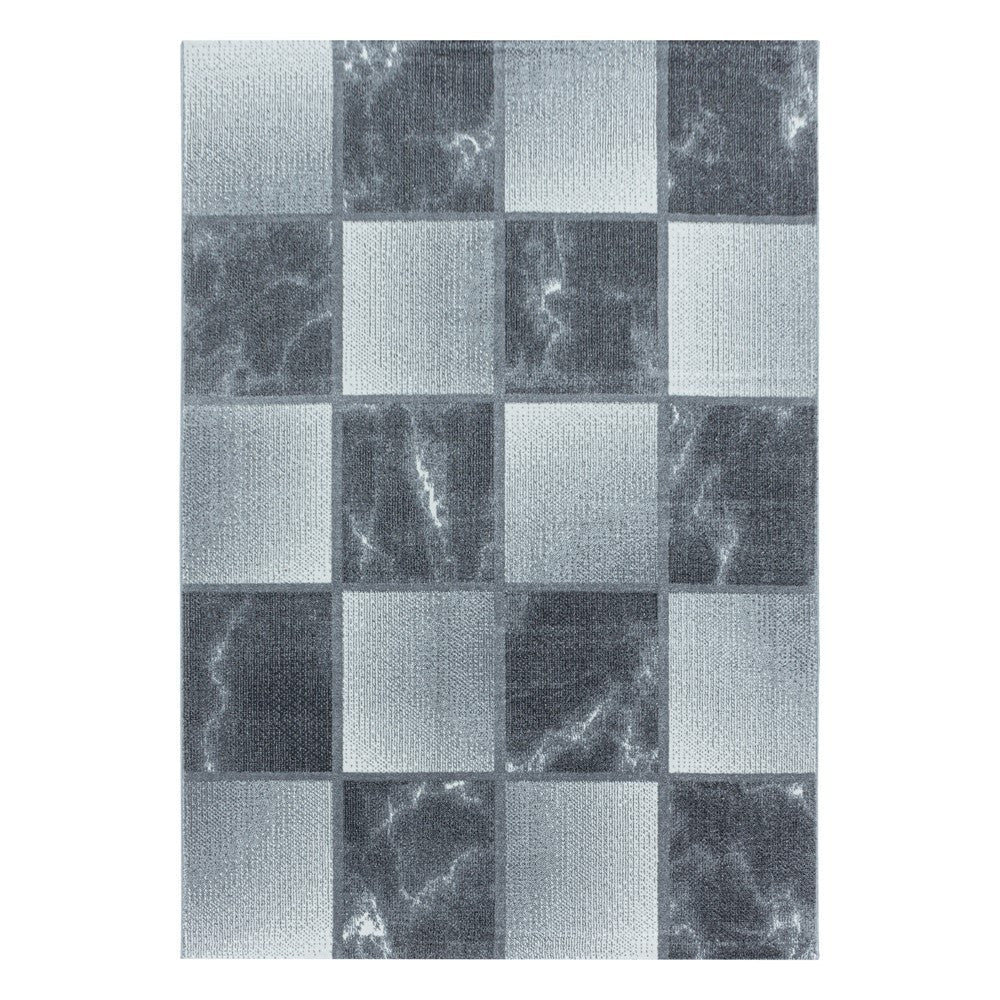 Wohnzimmerteppich Kurzflor Teppich Grau Hellgrau Quadrat Muster Marmoriert Weich