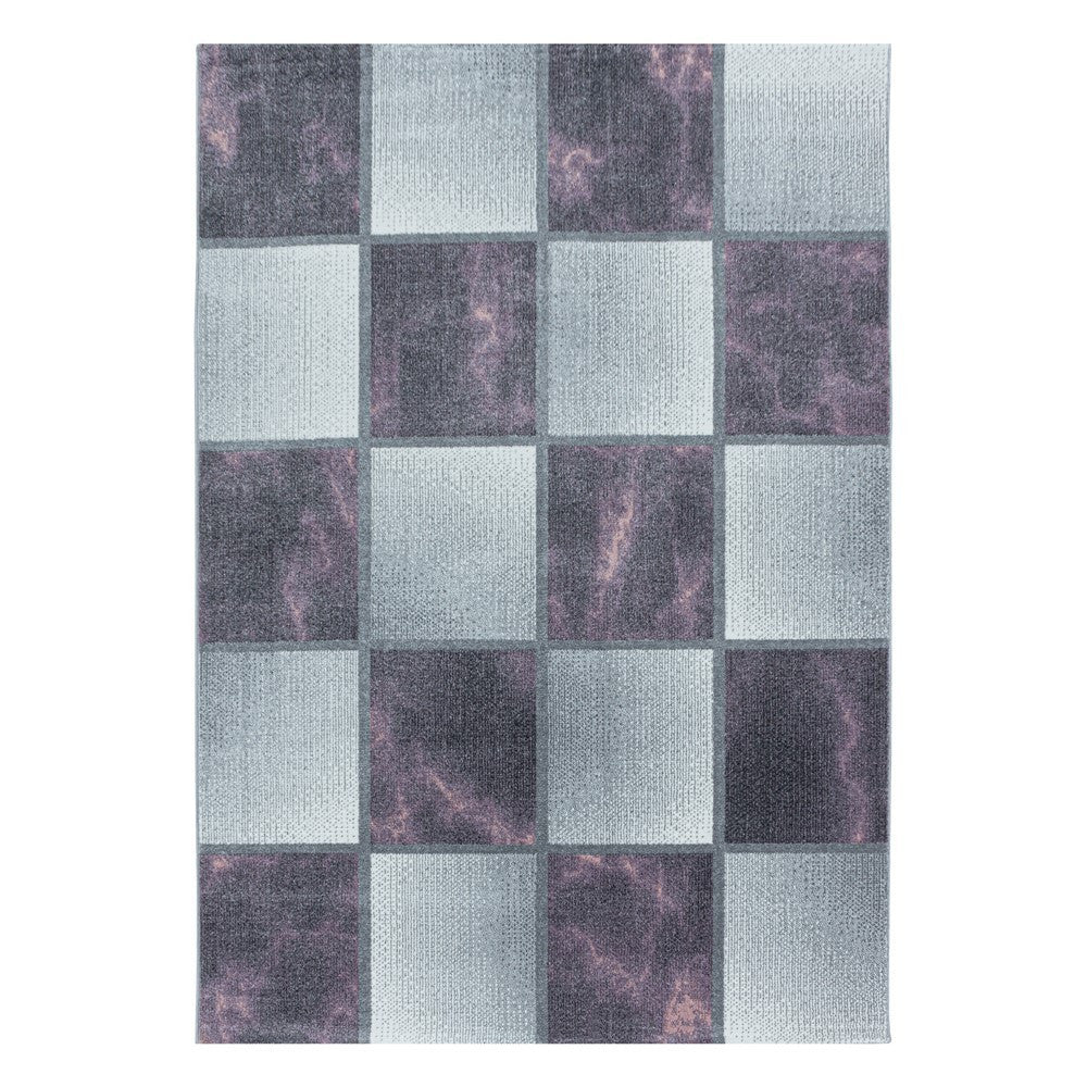 Wohnzimmerteppich Kurzflor Teppich Lila Grau Quadrat Muster Marmoriert Weich