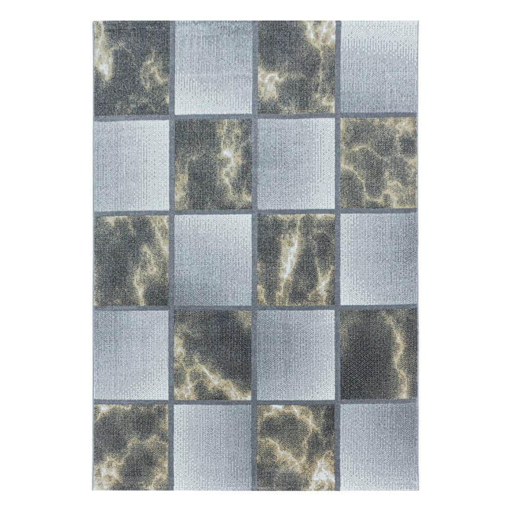 Wohnzimmerteppich Kurzflor Teppich Gelb Grau Quadrat Muster Marmoriert Weich