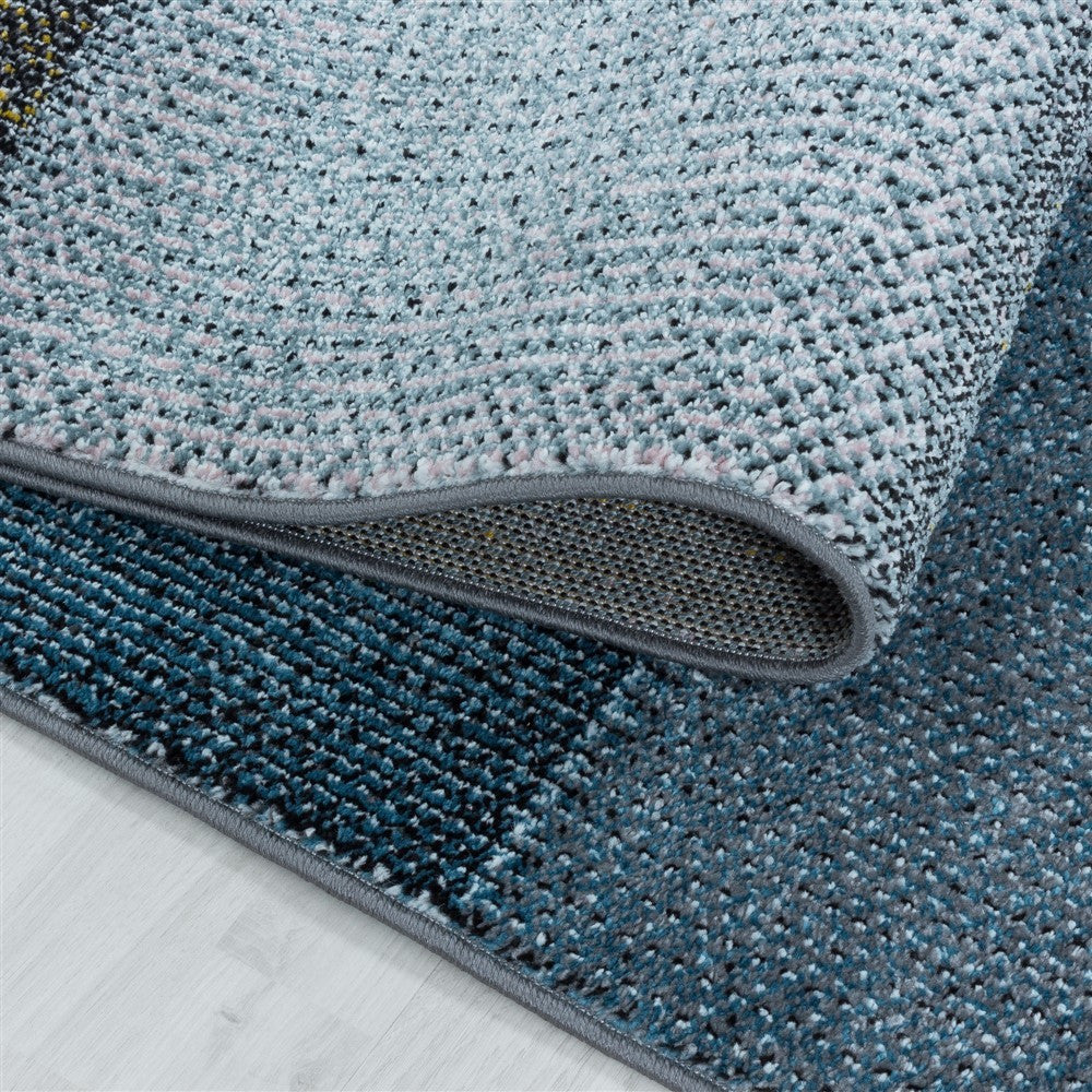 Kurzflor Teppich Modernes Quadrat Pixel Muster Weich Teppich Blau