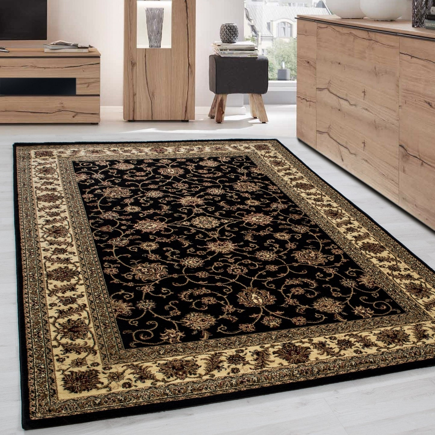 Orientteppich Klassischer Orientalisch Traditional Webteppich Schwarz Beige