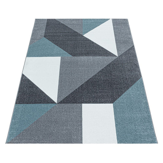 Wohnzimmerteppich Kurzflor Teppich Muster Geometrisch Modern Weich Blau