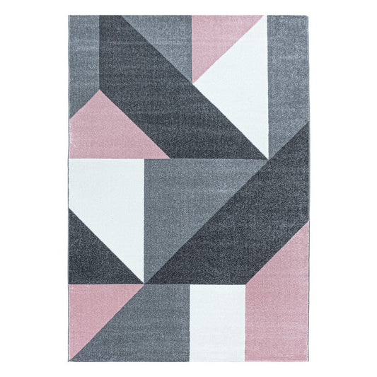 Wohnzimmerteppich Kurzflor Teppich Muster Geometrisch Modern Weich Pink