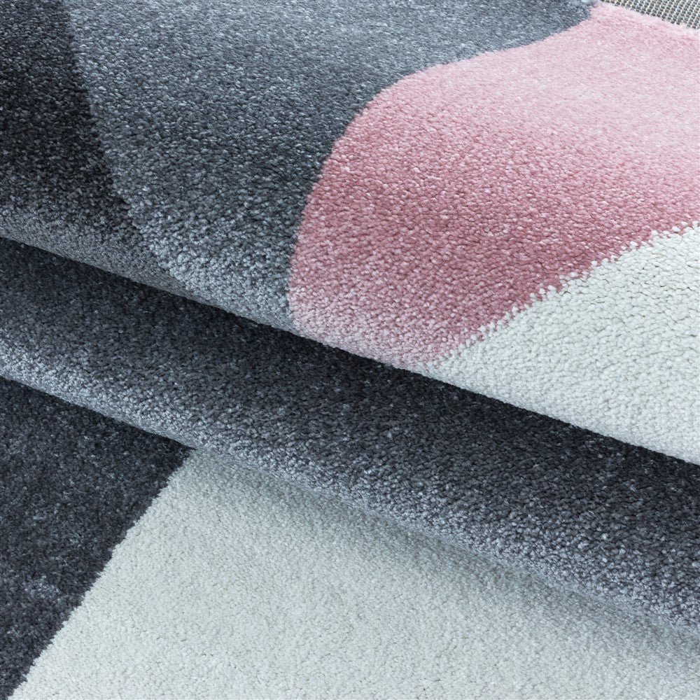 Wohnzimmerteppich Kurzflor Teppich Muster Geometrisch Modern Weich Pink