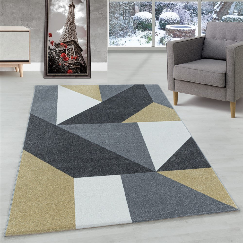 Wohnzimmerteppich Kurzflor Teppich Muster Geometrisch Modern Weich Gelb