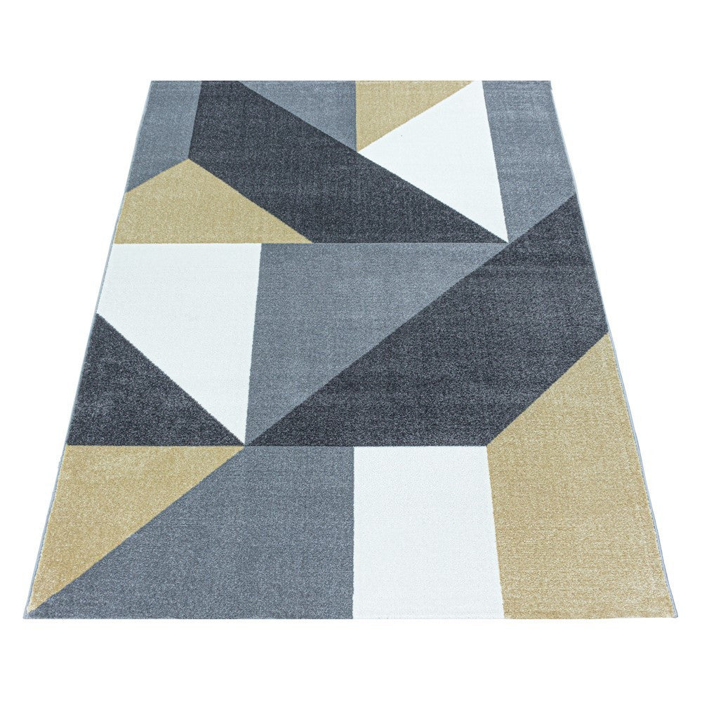Wohnzimmerteppich Kurzflor Teppich Muster Geometrisch Modern Weich Gelb