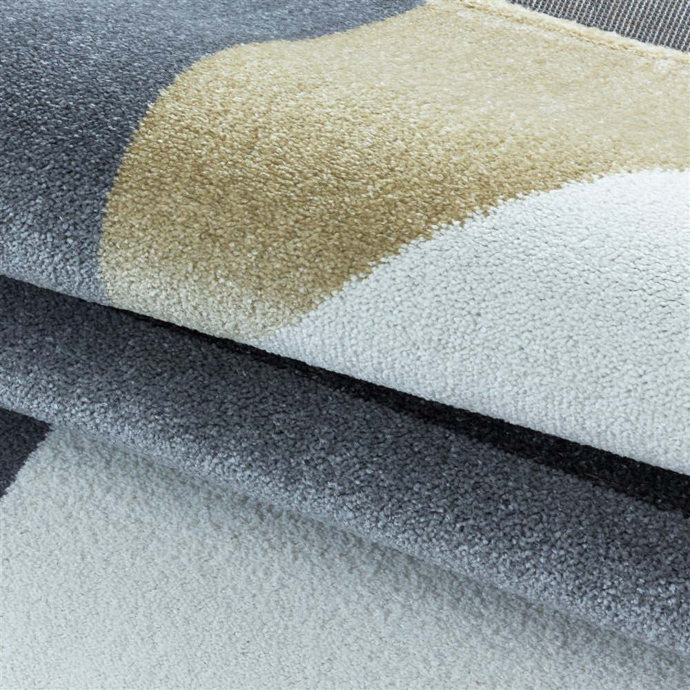 Wohnzimmerteppich Kurzflor Teppich Muster Geometrisch Modern Weich Gelb