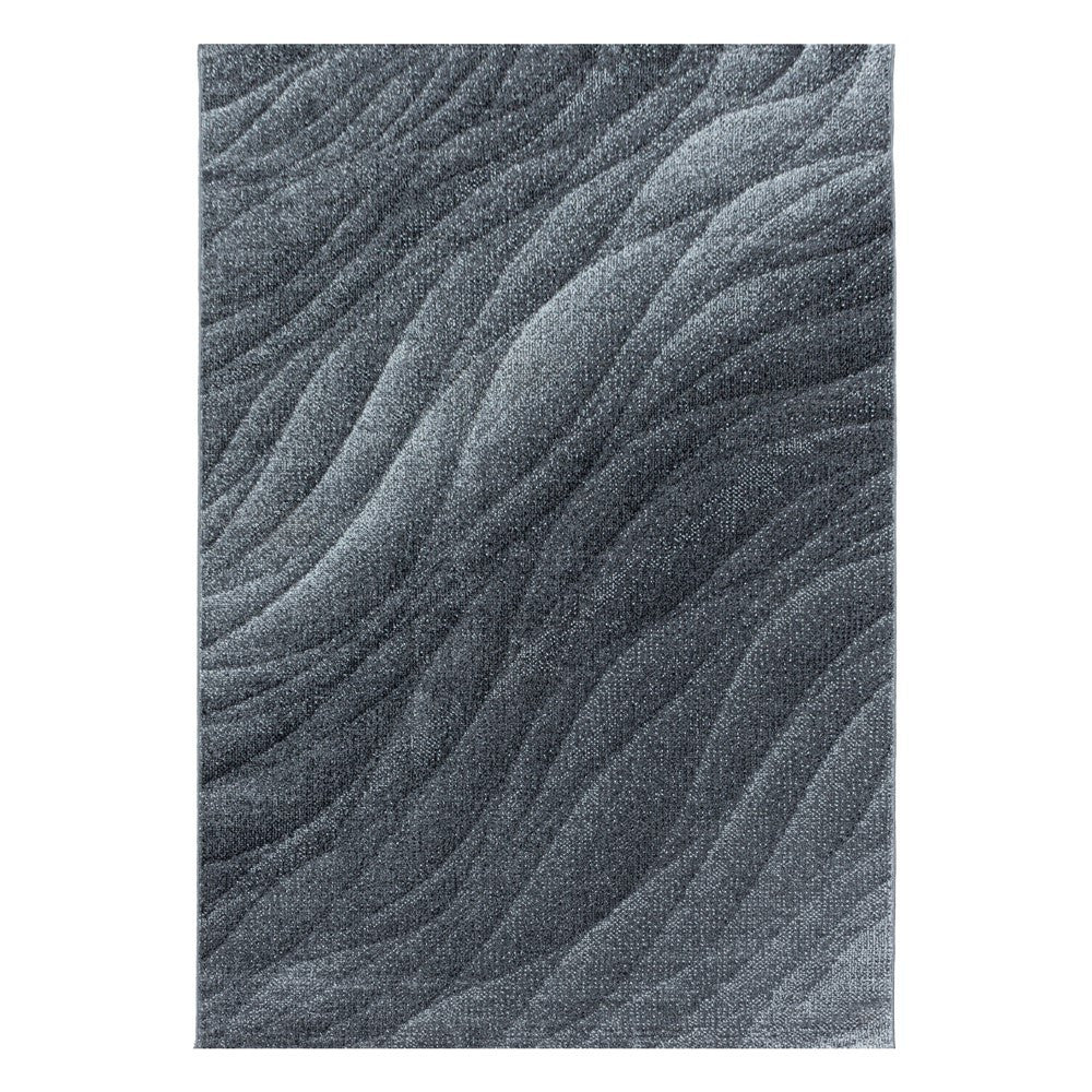 Wohnzimmerteppich Kurzflor Teppich Muster Modern Design Wellen Linien Weich Grau