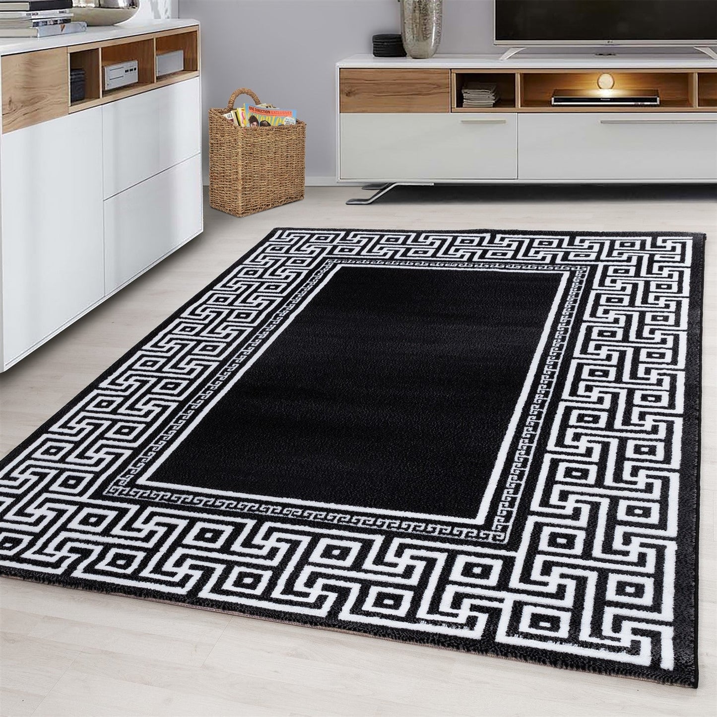 Teppich Modern Designer Geometrisch bordüre versace Optik Schwarz Weiß