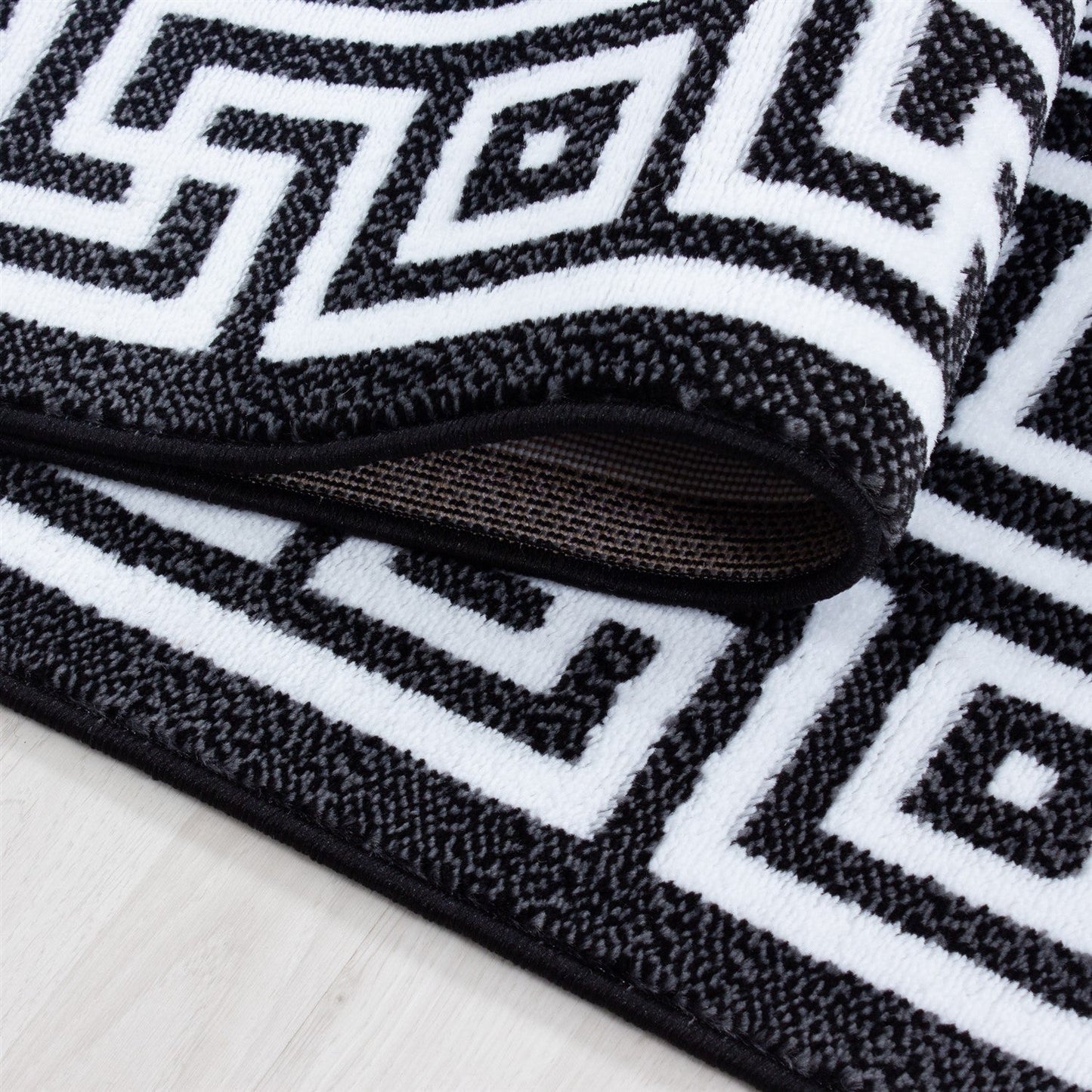 Teppich Modern Designer Geometrisch bordüre versace Optik Schwarz Weiß
