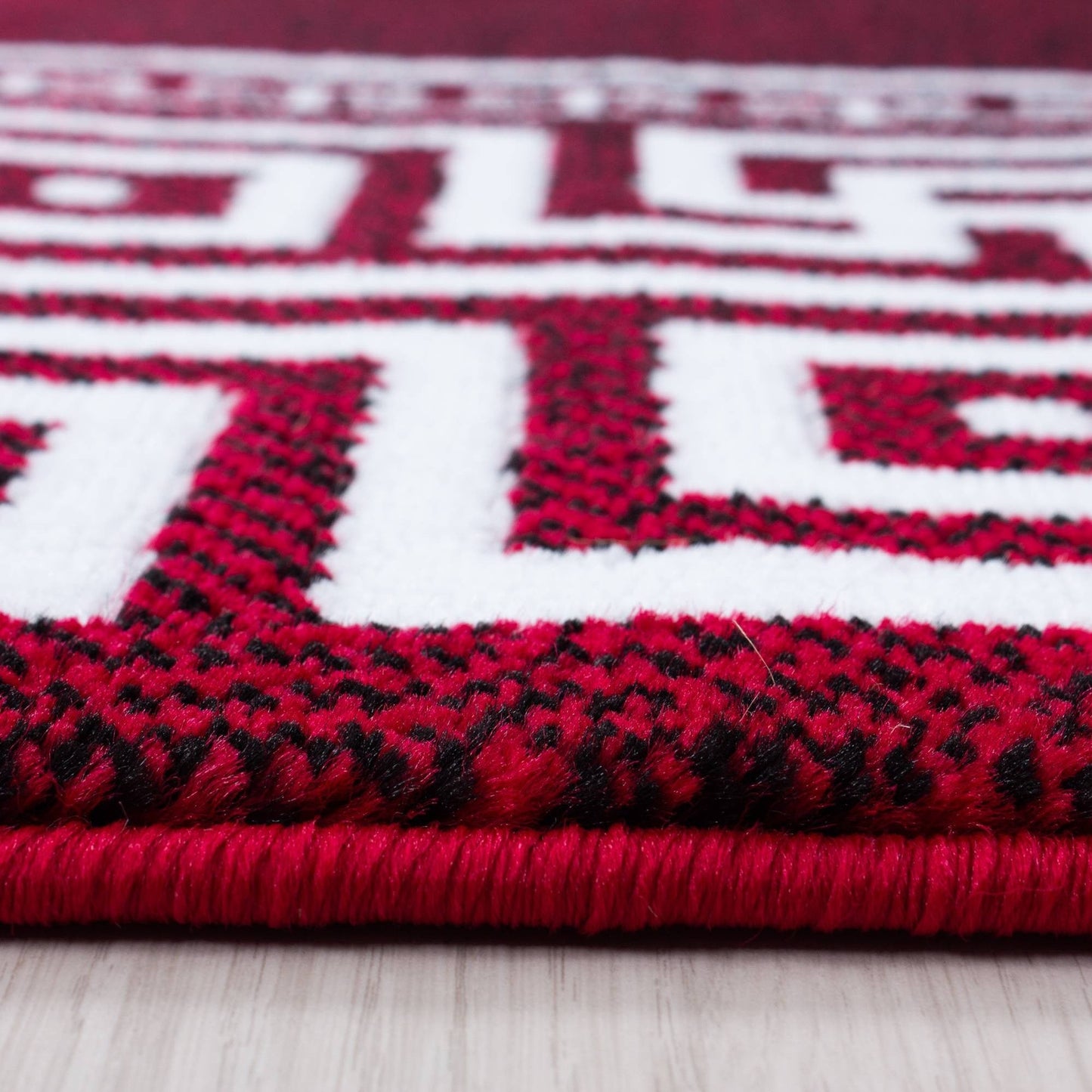 Teppich Modern Designer Geometrisch bordüre Optik Schwarz Rot Weiß