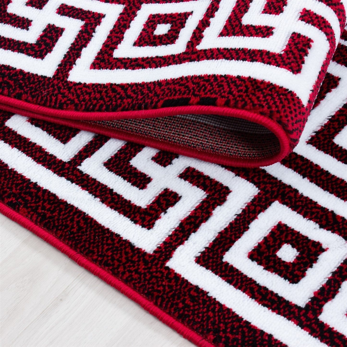 Teppich Modern Designer Geometrisch bordüre Optik Schwarz Rot Weiß