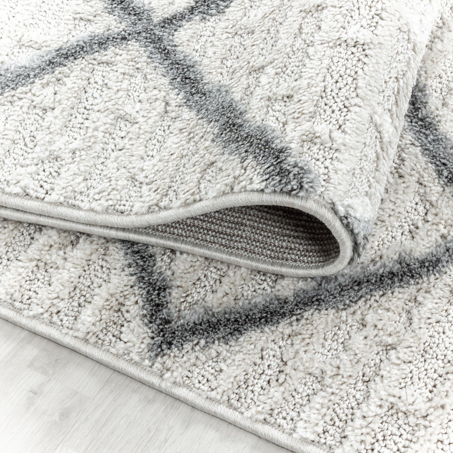 Kurzflor Design Teppich MIA Looped Flor Gitter Muster Abstrakt Creme