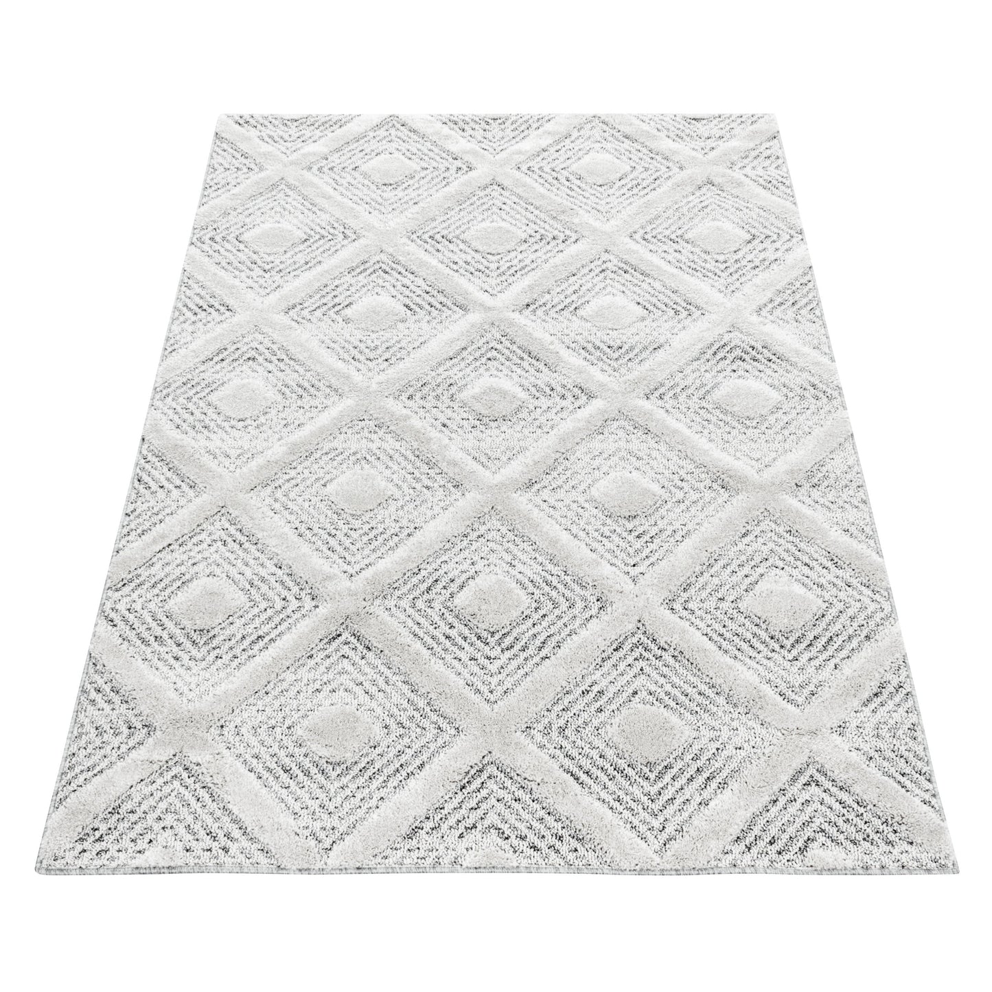 Kurzflor Design Teppich MIA Looped Flor 3-D Rauten Viereck Gitter Muster