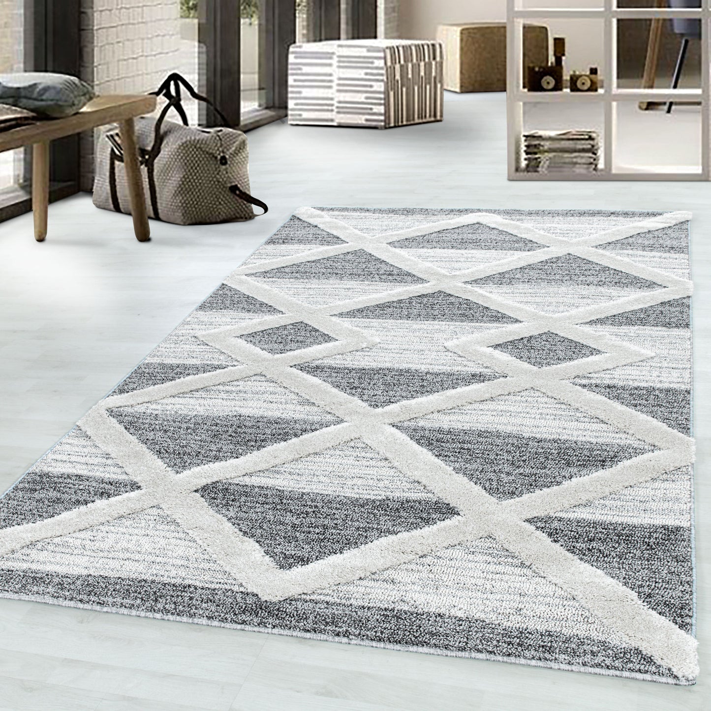 Kurzflor Design Teppich MIA Looped Flor 3-D Kreuz Muster