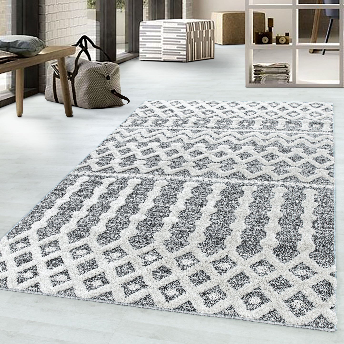 Kurzflor Design Teppich MIA Looped Flor Inka Linien Muster