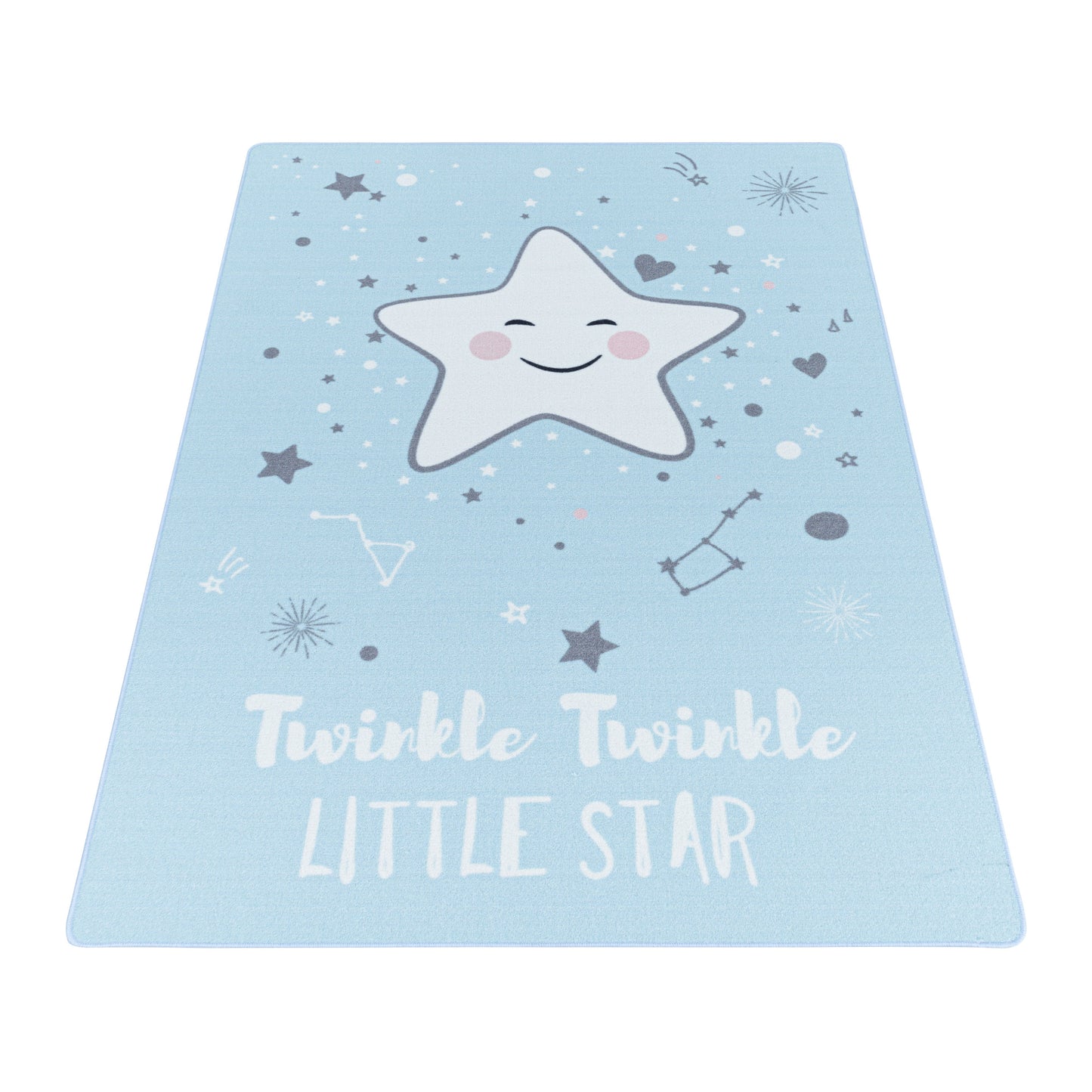 Kurzflor Kinderteppich Spielteppich Kinderzimmer Teppich Motiv Baby Stern Blau