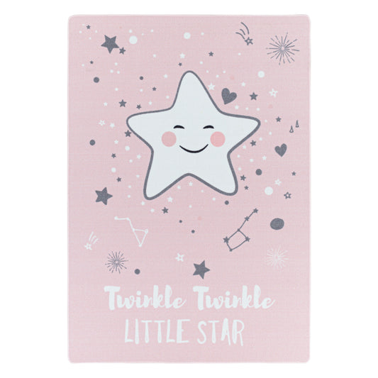 Kurzflor Kinderteppich Spielteppich Kinderzimmer Teppich Motiv Baby Stern pink