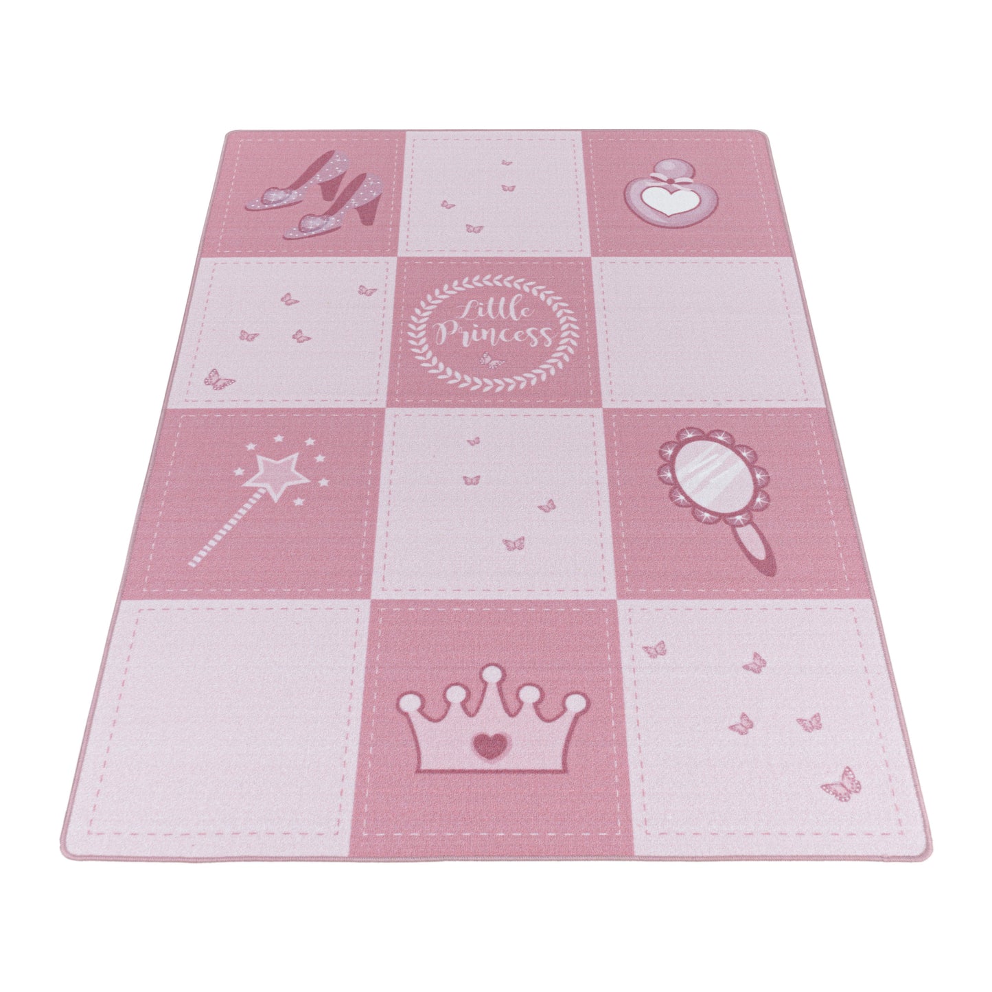 Kurzflor Kinderteppich Spielteppich Teppich Prinzessin Krone Zauberstab Pink