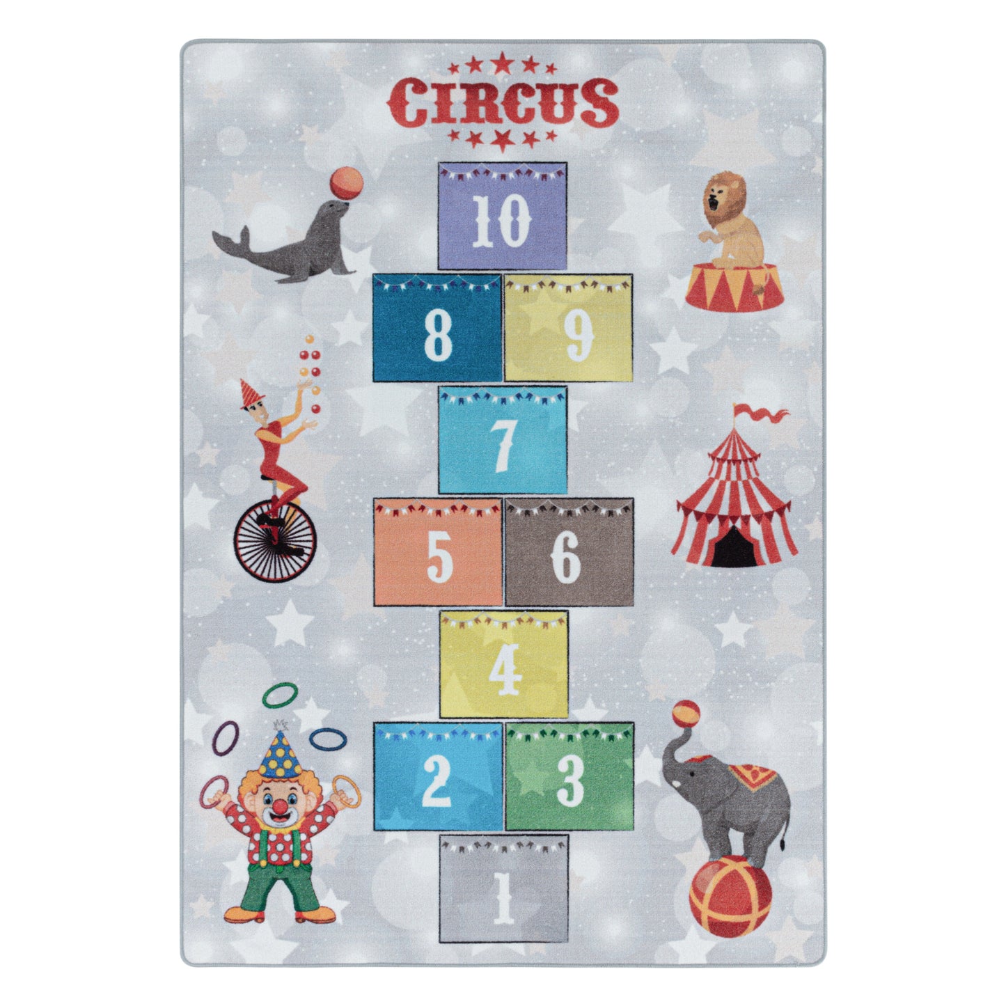 Kurzflor Kinderteppich Spielteppich Kinderzimmer Teppich Zirkus Clown Löwe Blau