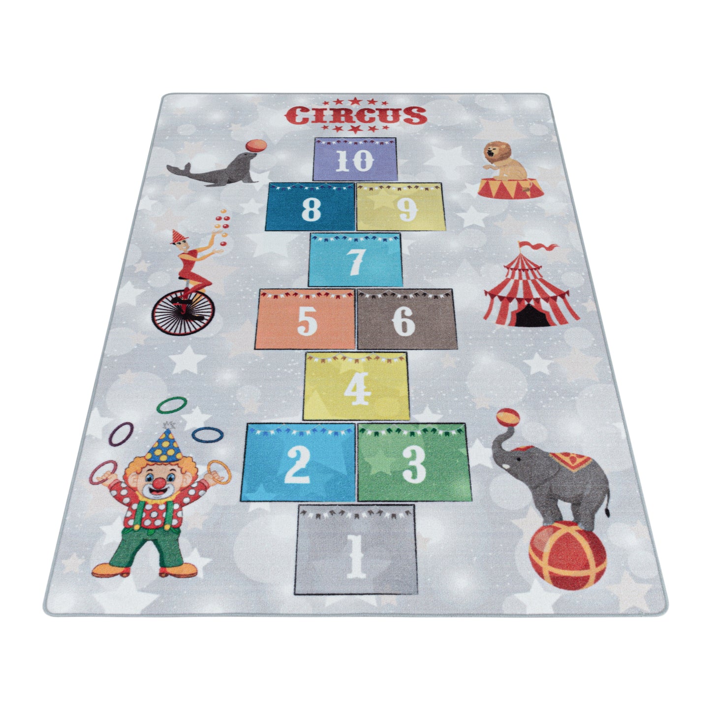Kurzflor Kinderteppich Spielteppich Kinderzimmer Teppich Zirkus Clown Löwe Blau