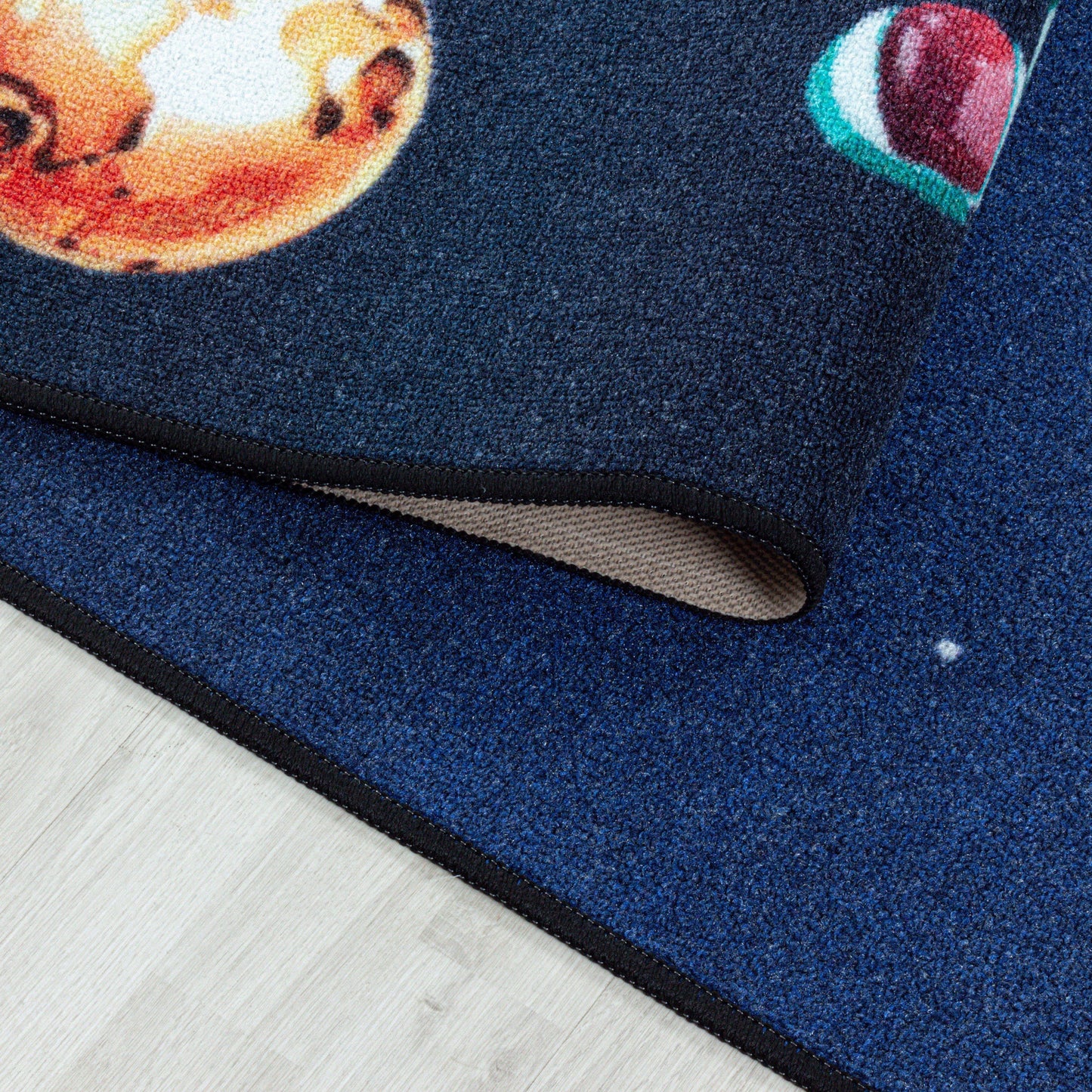 Kurzflor Teppich Kinderteppich Kinderzimmer Spiel Weltall Planet Rakete Blau