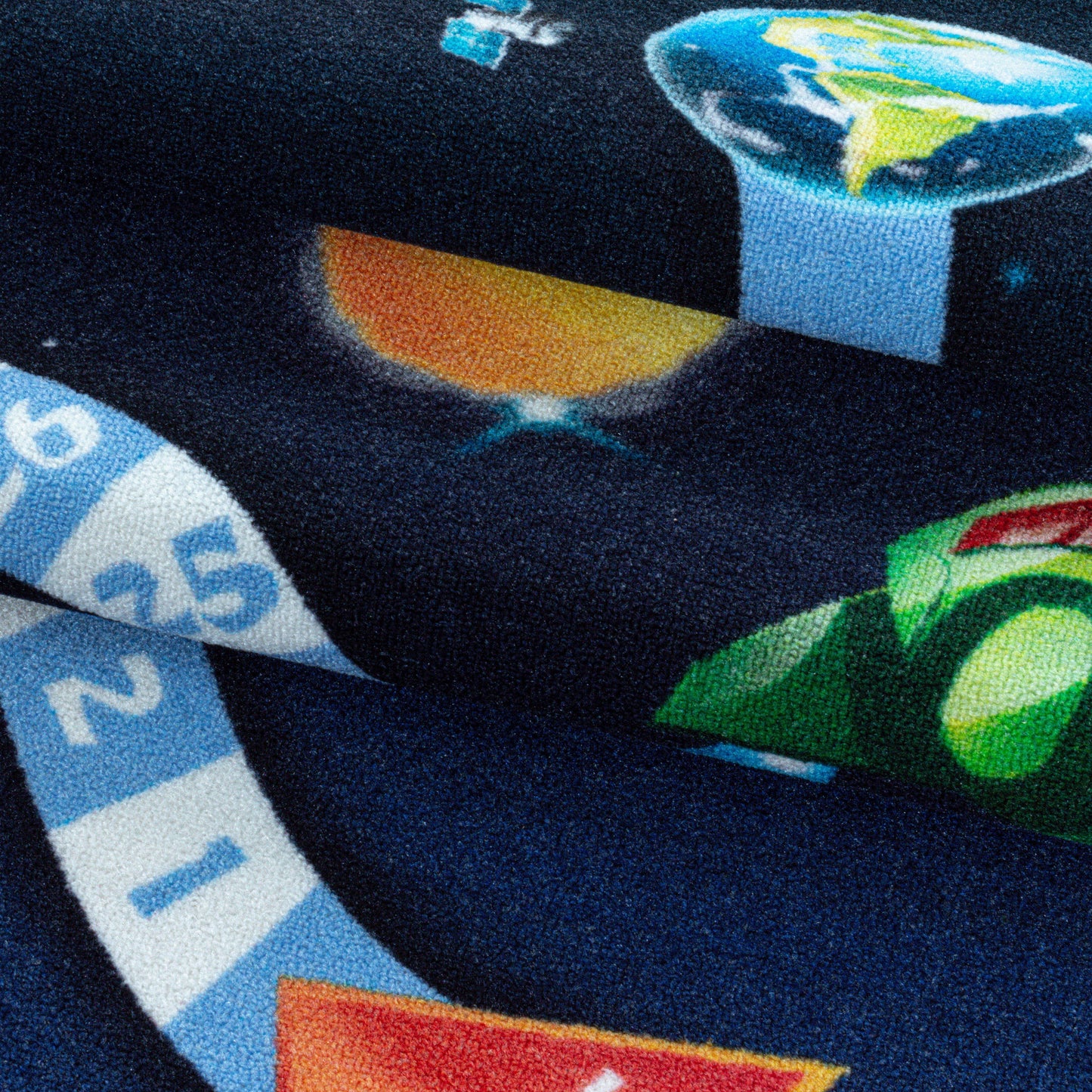 Kurzflor Teppich Kinderteppich Kinderzimmer Spiel Weltall Planet Rakete Blau