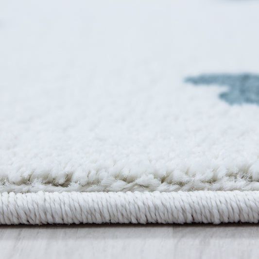 Kinderteppich Kinderzimmer Teppich Elefant Herzregen Grau-Weiß-Blau