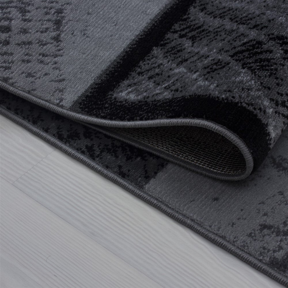 Moderner Designer Wohnzimmer Teppich Karo Muster Schwarz Grau Meliert