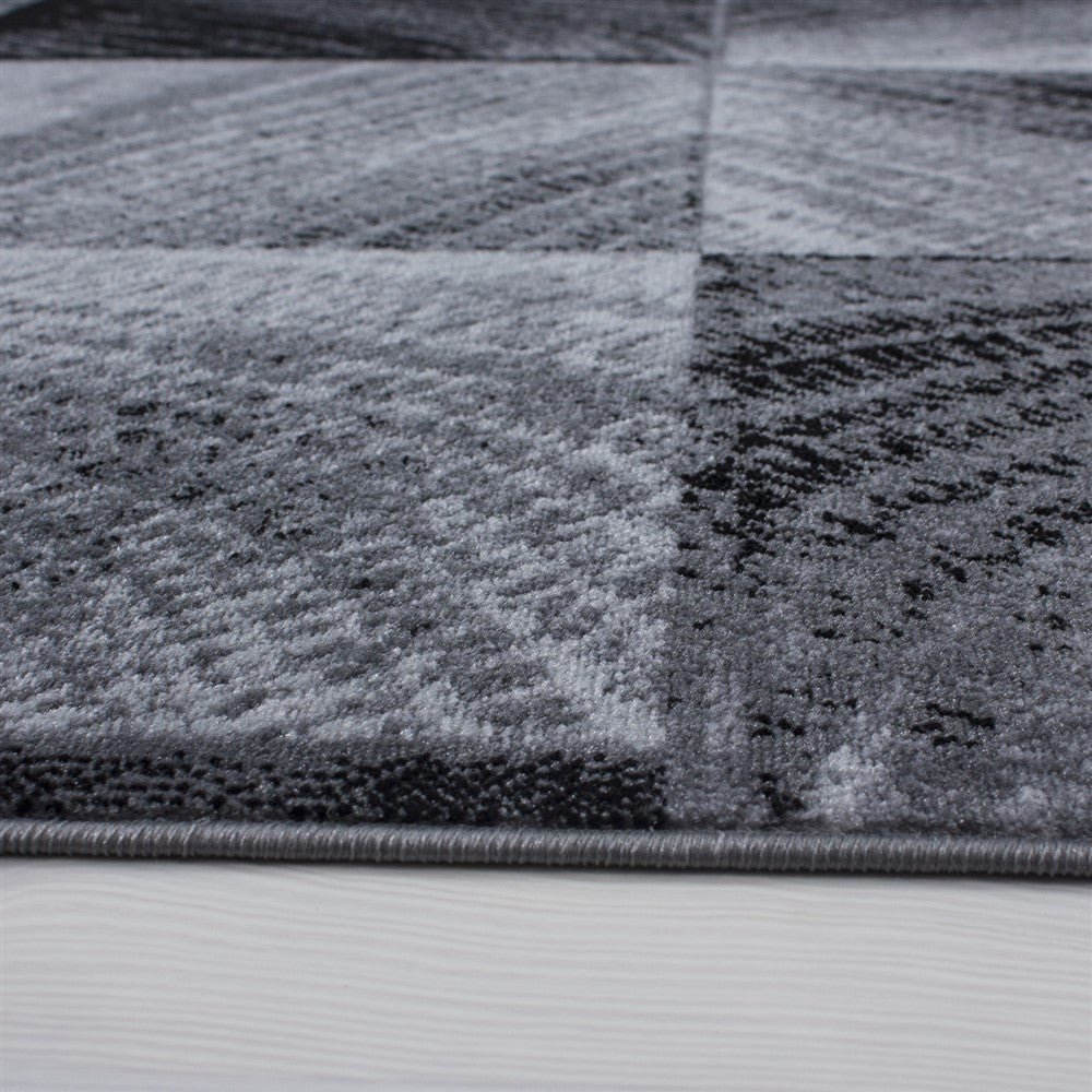 Moderner Designer Wohnzimmer Teppich Karo Muster Schwarz Grau Meliert