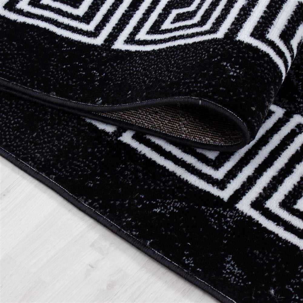 Teppich Modern Designer Bordüre Ornament Marmor Optik Schwarz Weiß