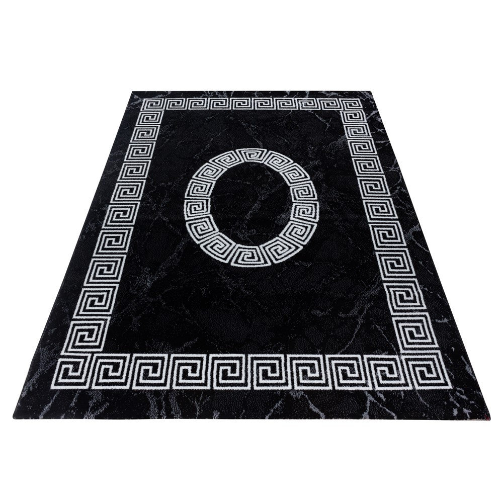 Teppich Modern Designer Bordüre Ornament Marmor Optik Schwarz Weiß