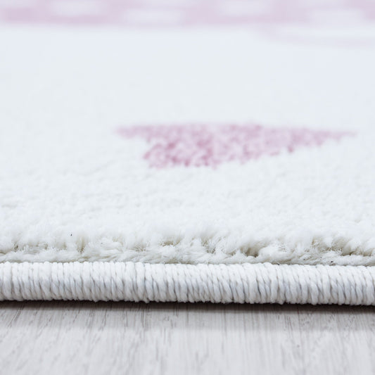 Kinderteppich Kinderzimmer Teppich Elefant Herzregen Grau-Weiß-Pink