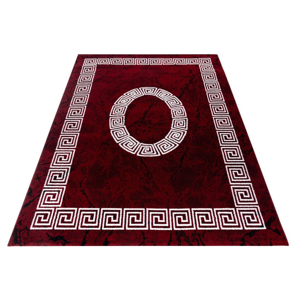 Teppich Modern Designer Bordüre Ornament Marmor Optik Schwarz Rot Weiß