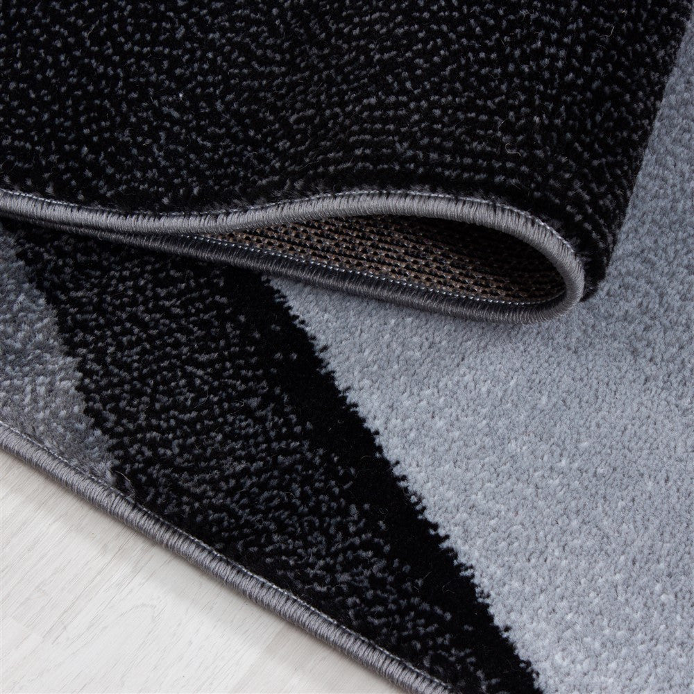 Designer Teppich Modern Kurzflor Abstrakt Wellen Optik Schwarz Grau